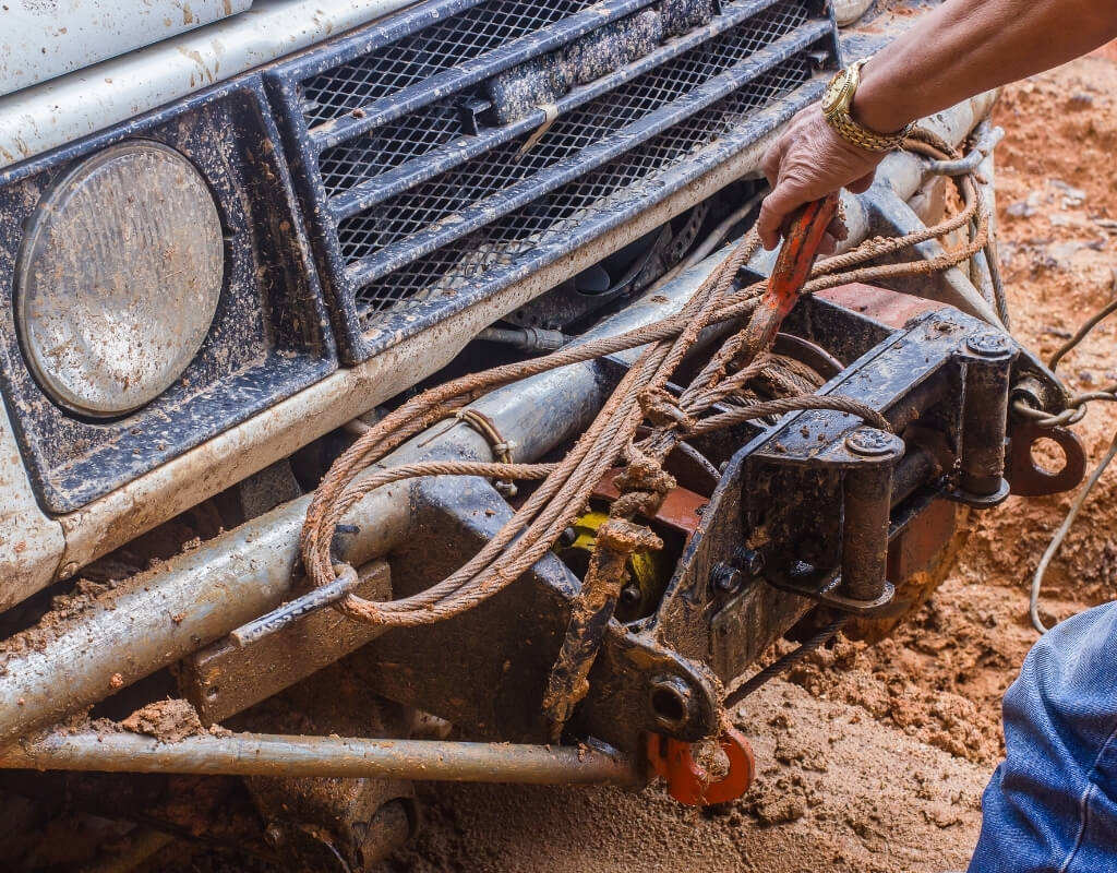 using winch to get truck out of mud