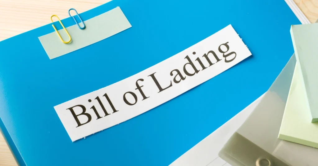 Bill of Lading document on a blue folder